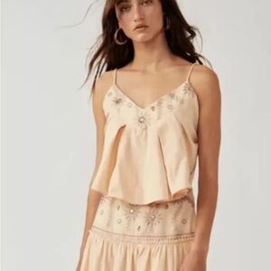 Free‎ People Women’s Size Medium Crystal Cove Embroidered Backless Tank Shirt